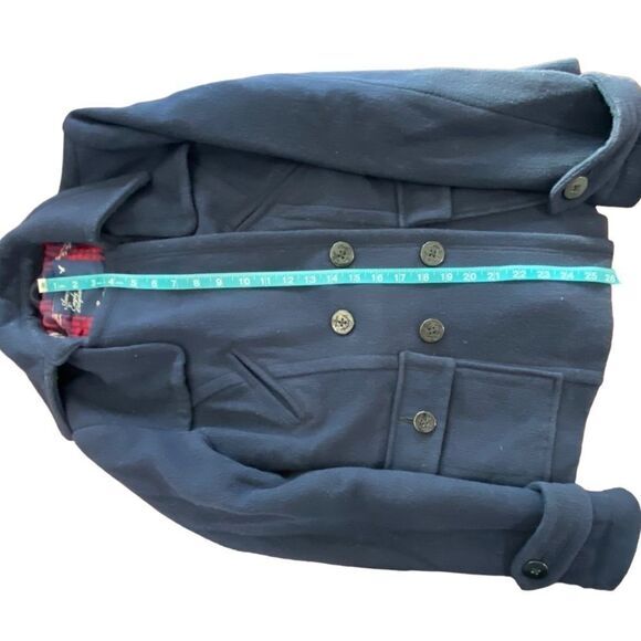 American Eagle Navy Pea Coat with Plaid Lining Warm cozy size Small - Picture 10 of 14